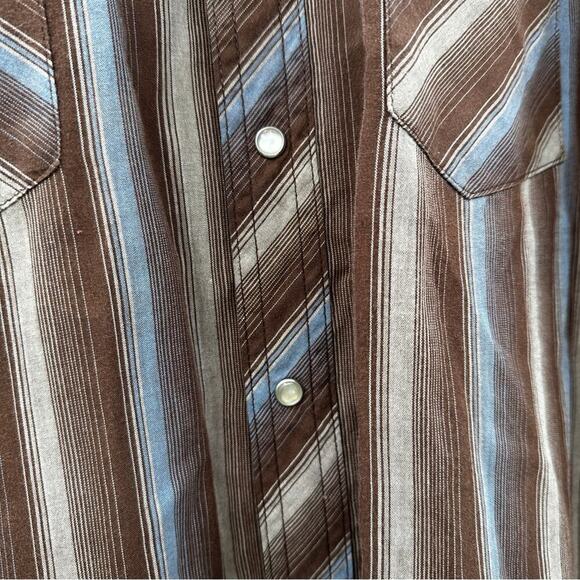 Vintage Wrangler Striped Pearl Snap Button Down Short Sleeve Wrancher Shirt - Picture 6 of 8